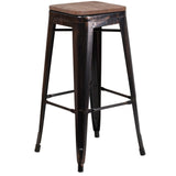 English Elm Commercial Grade 30" High Backless Metal Barstool with Square Wood Seat