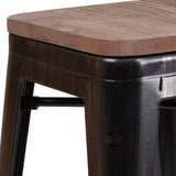 English Elm Commercial Grade 30" High Backless Metal Barstool with Square Wood Seat