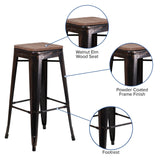 English Elm Commercial Grade 30" High Backless Metal Barstool with Square Wood Seat