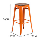 English Elm Commercial Grade 30" High Backless Metal Barstool with Square Wood Seat