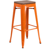 English Elm Commercial Grade 30" High Backless Metal Barstool with Square Wood Seat