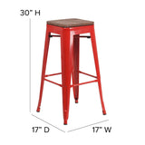 English Elm Commercial Grade 30" High Backless Metal Barstool with Square Wood Seat