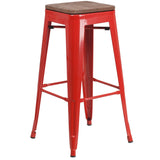 English Elm Commercial Grade 30" High Backless Metal Barstool with Square Wood Seat