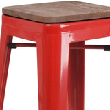 English Elm Commercial Grade 30" High Backless Metal Barstool with Square Wood Seat