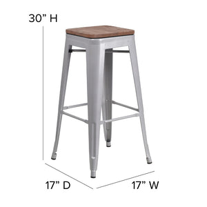 English Elm Commercial Grade 30" High Backless Metal Barstool with Square Wood Seat