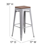 English Elm Commercial Grade 30" High Backless Metal Barstool with Square Wood Seat