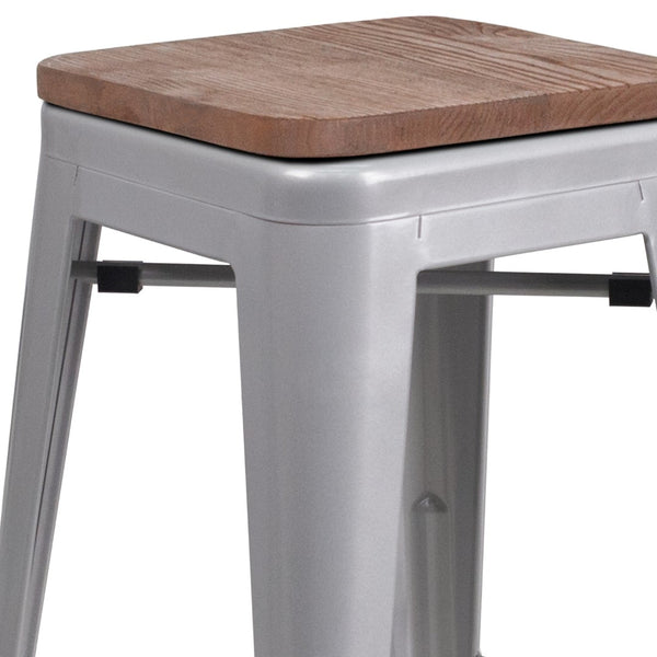English Elm Commercial Grade 30" High Backless Metal Barstool with Square Wood Seat