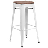 English Elm Commercial Grade 30" High Backless Metal Barstool with Square Wood Seat