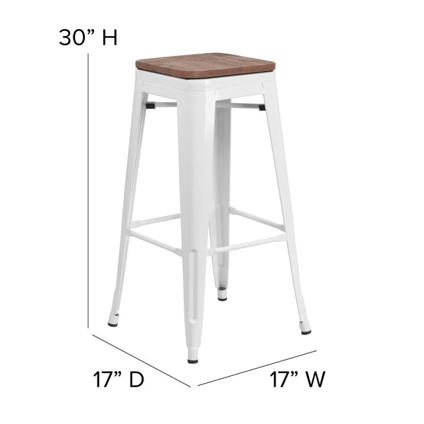 English Elm Commercial Grade 30" High Backless Metal Barstool with Square Wood Seat