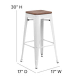 English Elm Commercial Grade 30" High Backless Metal Barstool with Square Wood Seat