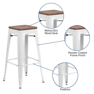 English Elm Commercial Grade 30" High Backless Metal Barstool with Square Wood Seat