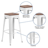 English Elm Commercial Grade 30" High Backless Metal Barstool with Square Wood Seat