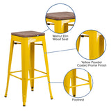 English Elm Commercial Grade 30" High Backless Metal Barstool with Square Wood Seat