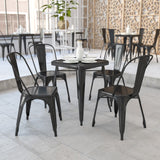 English Elm Commercial Grade Commercial Grade 23.75" Square Metal Indoor-Outdoor Table Set with 2 Stack Chairs