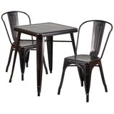 English Elm Commercial Grade Commercial Grade 23.75" Square Metal Indoor-Outdoor Table Set with 2 Stack Chairs