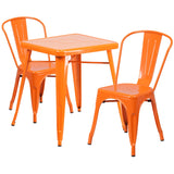 English Elm Commercial Grade Commercial Grade 23.75" Square Metal Indoor-Outdoor Table Set with 2 Stack Chairs