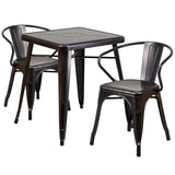 English Elm Commercial Grade Commercial Grade 23.75" Square Metal Indoor-Outdoor Table Set with 2 Arm Chairs