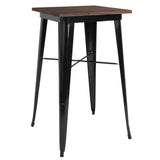 English Elm Commercial Grade 23.5" Square Metal Indoor Bar Height Table with Walnut Rustic Wood Top