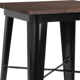 English Elm Commercial Grade 23.5" Square Metal Indoor Bar Height Table with Walnut Rustic Wood Top