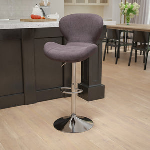 English Elm Contemporary Adjustable Height Barstool with Curved Back and Chrome Base