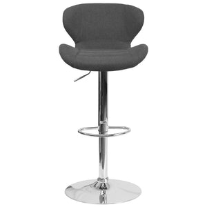 English Elm Contemporary Adjustable Height Barstool with Curved Back and Chrome Base