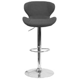 English Elm Contemporary Adjustable Height Barstool with Curved Back and Chrome Base