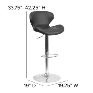 English Elm Contemporary Adjustable Height Barstool with Curved Back and Chrome Base