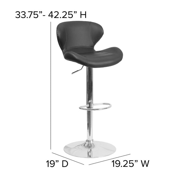 English Elm Contemporary Adjustable Height Barstool with Curved Back and Chrome Base