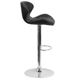 English Elm Contemporary Adjustable Height Barstool with Curved Back and Chrome Base