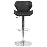 English Elm Contemporary Adjustable Height Barstool with Curved Back and Chrome Base