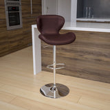 English Elm Contemporary Adjustable Height Barstool with Curved Back and Chrome Base