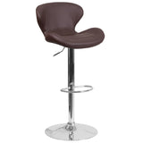 English Elm Contemporary Adjustable Height Barstool with Curved Back and Chrome Base