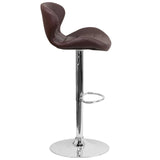 English Elm Contemporary Adjustable Height Barstool with Curved Back and Chrome Base