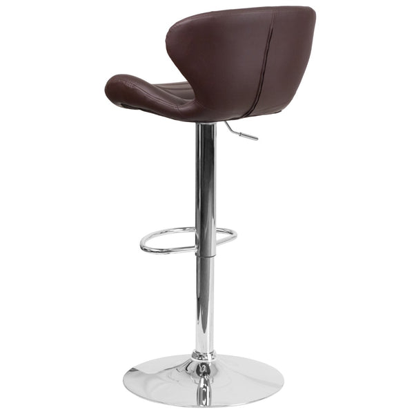 English Elm Contemporary Adjustable Height Barstool with Curved Back and Chrome Base