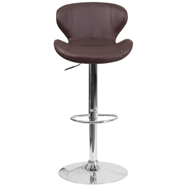 English Elm Contemporary Adjustable Height Barstool with Curved Back and Chrome Base