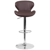 English Elm Contemporary Adjustable Height Barstool with Curved Back and Chrome Base