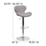 English Elm Contemporary Adjustable Height Barstool with Curved Back and Chrome Base