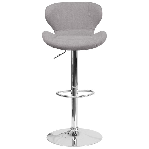 English Elm Contemporary Adjustable Height Barstool with Curved Back and Chrome Base