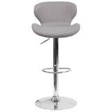 English Elm Contemporary Adjustable Height Barstool with Curved Back and Chrome Base