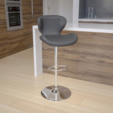 English Elm Contemporary Adjustable Height Barstool with Curved Back and Chrome Base