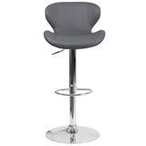 English Elm Contemporary Adjustable Height Barstool with Curved Back and Chrome Base