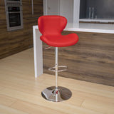 English Elm Contemporary Adjustable Height Barstool with Curved Back and Chrome Base