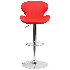 English Elm Contemporary Adjustable Height Barstool with Curved Back and Chrome Base