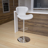 English Elm Contemporary Adjustable Height Barstool with Curved Back and Chrome Base