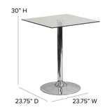 English Elm Commercial Grade 23.75'' Square Glass Table with 30''H Chrome Base