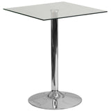 English Elm Commercial Grade 23.75'' Square Glass Table with 30''H Chrome Base