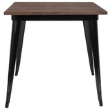 English Elm Commercial Grade 31.5" Square Metal Indoor Table with Walnut Rustic Wood Top