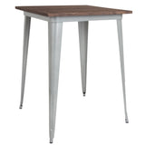 English Elm Commercial Grade 31.5" Square Metal Indoor Bar Height Table with Walnut Rustic Wood Top