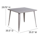 English Elm Commercial Grade Commercial Grade 35.5" Square Metal Indoor-Outdoor Table