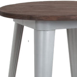 English Elm Commercial Grade 24" Round Metal Indoor Table with Walnut Rustic Wood Top